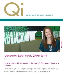 Lisa Weber shares her first quarter experience at an acupuncture school.